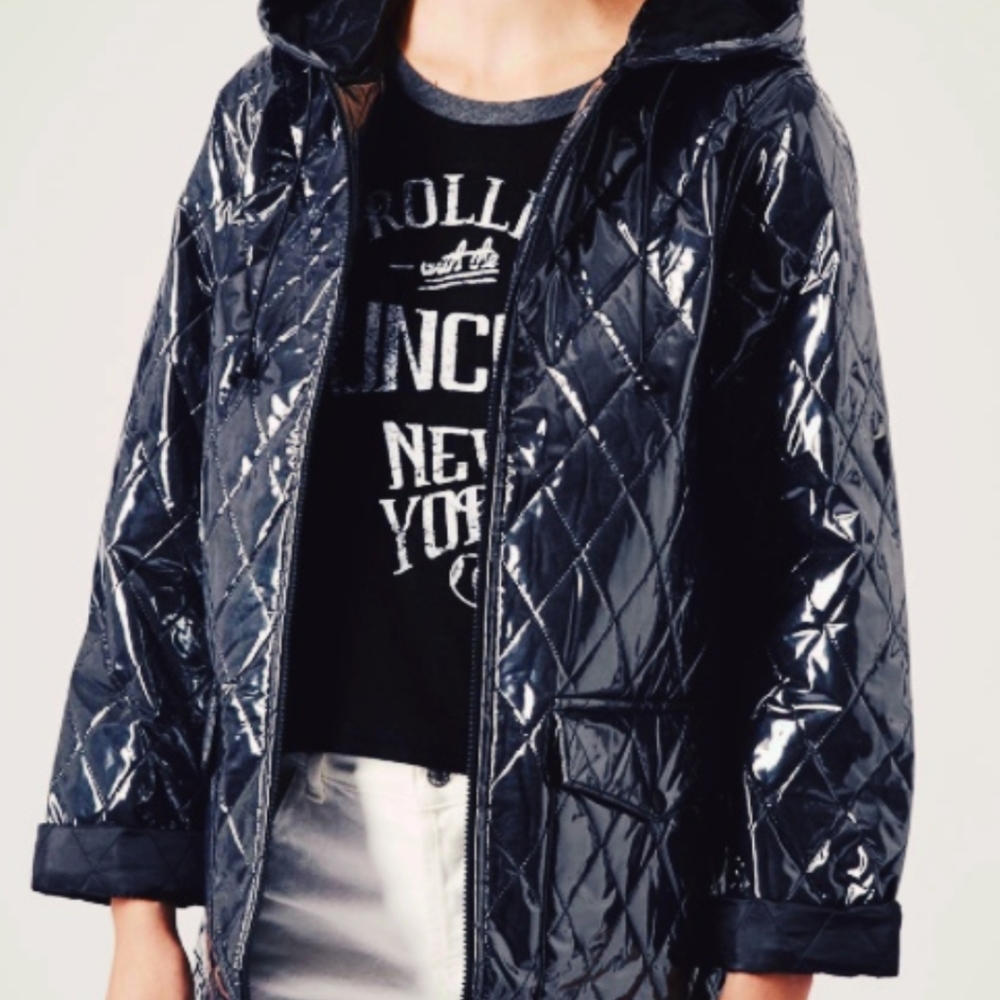 Topshop quilted plastic rain jacket size 2